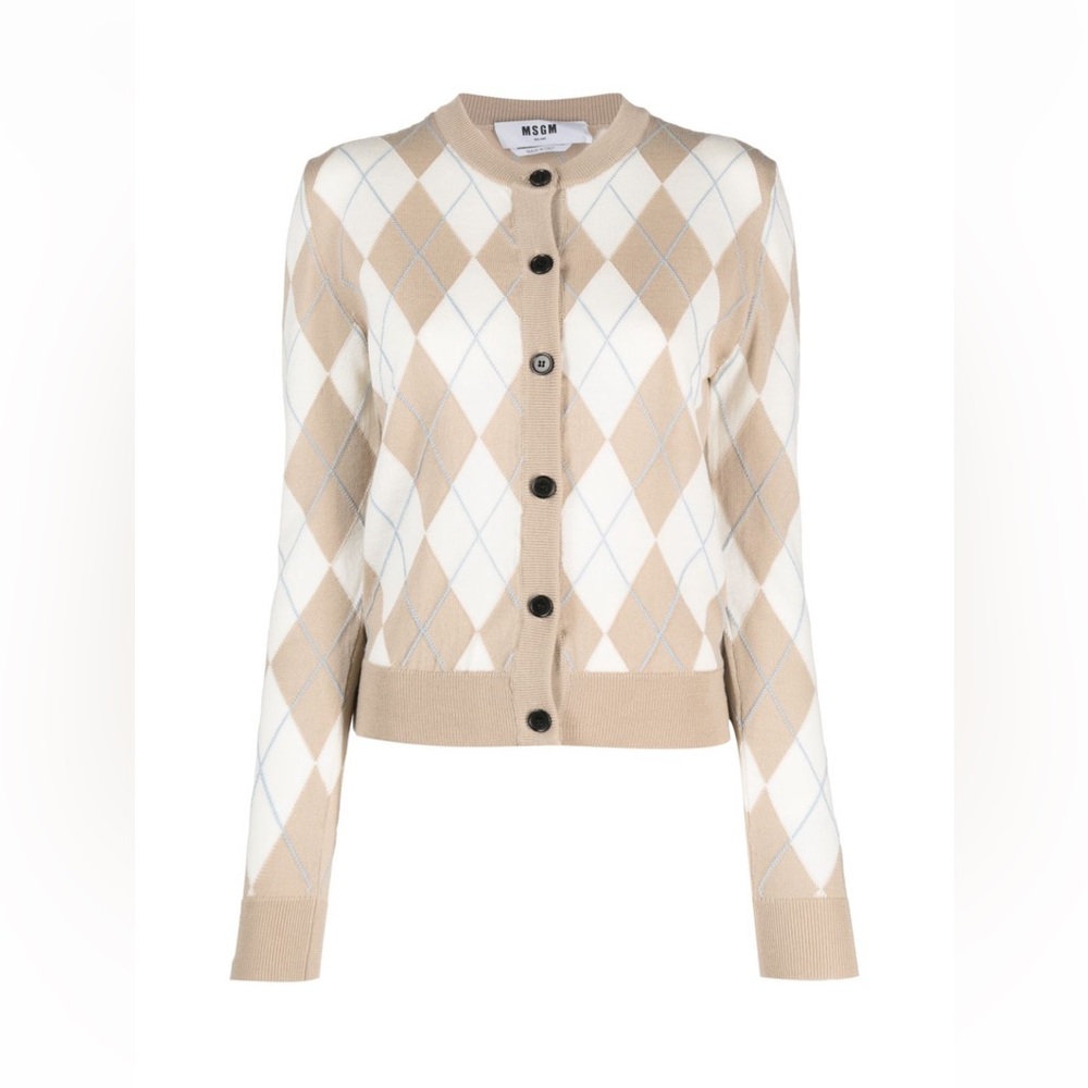 NWT MSGM argyle-knit wool cardigan, M
